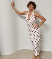 Сукня міді в горох з відкритою спиною