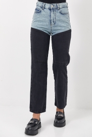 Укорочені двоколірні прямі джинси