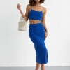 Літній костюм з топом на тонких бретелях та спідницею міді  Ls-1228