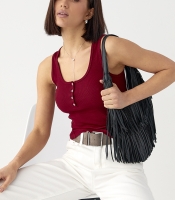 Приталена майка в рубчик із декоративними швами