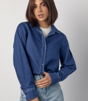 Джинсова жіноча сорочка на металевих кнопках