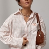 Сорочка в клітинку з вишитим написом на кишені  Ls-1581