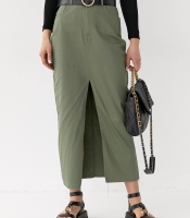 Котонова спідниця міді з розрізом