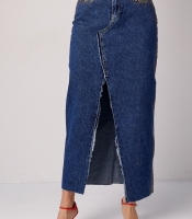 Довга джинсова спідниця з леопардовим напиленням