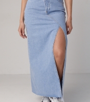 Джинсова спідниця з розрізом та бічним гульфіком