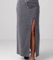 Джинсова спідниця з розрізом та бічним гульфіком