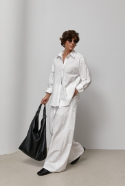 Лляний однотонний костюм із сорочки та штанів