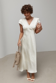 Атласна сукня в горох із мереживними вставками