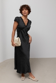 Атласна сукня в горох із мереживними вставками