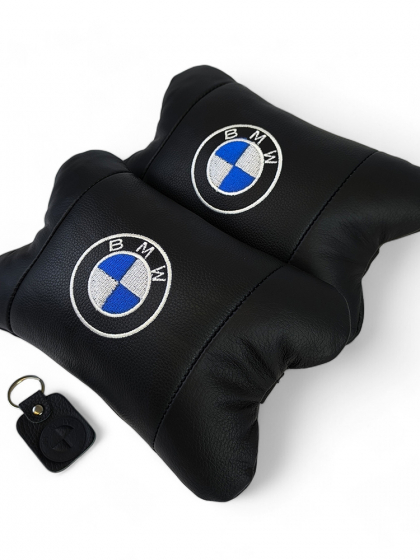 Авто подушки 2шт — набір BMW з натуральної шкіри, на підголівник у машину, Автомобільна подушка БМВ