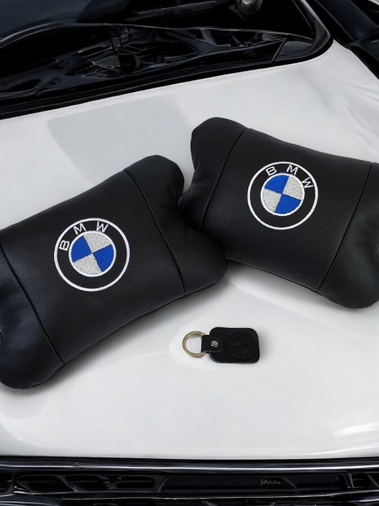 Авто подушки 2шт — набір BMW з натуральної шкіри, на підголівник у машину, Автомобільна подушка БМВ