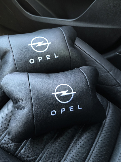 Набір автомобільних подушок 2шт для Opel, натуральна шкіра, стильні чорні підголівники Опель для авто