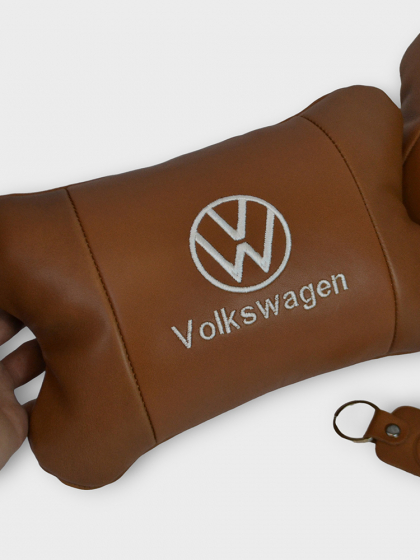 Набір подушок 2шт для автомобіля Volkswagen, з натуральної коричневої шкіри. Подушки на підголовник