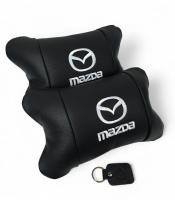 Набір шкіряних подушок Mazda з вишивкою логотипу + подарунок – шкіряний брелок
