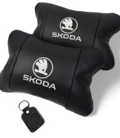 Автомобільні подушки 2 шт на підголівник Skoda / Шкода, з натуральної шкіри, стильний аксесуар для вашого авто