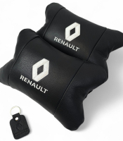 Набір подушок 2шт для авто Renault, натуральна шкіра, на підголівник у машину з логотипом Рено