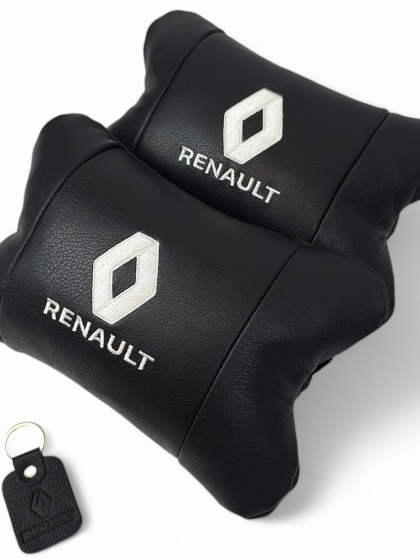 Набір подушок 2шт для авто Renault, натуральна шкіра, на підголівник у машину з логотипом Рено