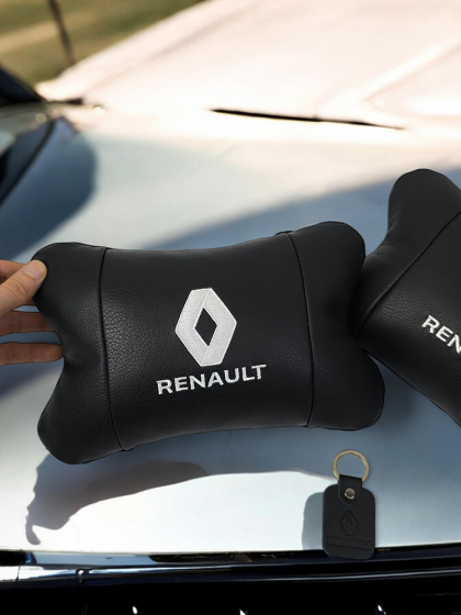 Набір подушок 2шт для авто Renault, натуральна шкіра, на підголівник у машину з логотипом Рено