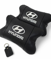 Набір подушок для авто Hyundai 2шт, натуральна шкіра, чорний колір, комфортні підголовники в автомобіль