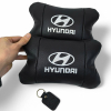 Набір подушок для авто Hyundai 2шт, натуральна шкіра, чорний колір, комфортні підголовники в автомобіль  W-WS99393