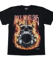 Футболка Череп-гитара "Rock Never Dies" (3D, светится в темноте)