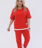 Спортивный костюм-двойка женский из турецкого кулира с манжетами на брюках и футболкой с белой вставкой весенний летний
