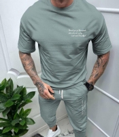 Костюм мужской спортивный из двунитки: футболка с принтом и штаны с карманами и манжетами весенний летний