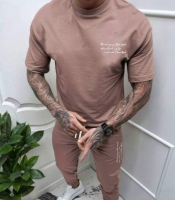 Костюм мужской спортивный из двунитки: футболка с принтом и штаны с карманами и манжетами весенний летний