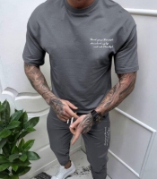 Костюм мужской спортивный из двунитки: футболка с принтом и штаны с карманами и манжетами весенний летний