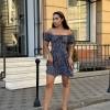 Платье женское летнее суперсофт с открытыми плечами короткое с принтом и сборкой на резинке  k-119664