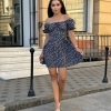 Платье женское летнее суперсофт с открытыми плечами короткое с принтом и сборкой на резинке  k-119664