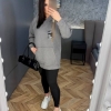 Костюм женский весенний прогулочный оверсайз Худи удлиненный замш на дайвинг + Лосины дайвинг эластичные  k-115928