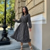 Платье женское демисезонное из турецкого софта с принтом на резинке по талии и рукавам длина миди  k-111479