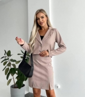 Костюм-двойка женский кашемир елочка с юбкой и укороченным пиджаком на подплечниках весенний