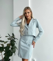 Костюм-двойка женский кашемир елочка с юбкой и укороченным пиджаком на подплечниках весенний