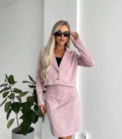 Костюм-двойка женский кашемир елочка с юбкой и укороченным пиджаком на подплечниках весенний