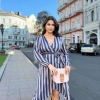 Платье на запах женское ангора софт приталенное с поясом в полоску осенне-весеннее  k-112676