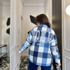 Рубашка женская осенне-весенняя из турецкой байки в клетку с принтом на спине  k-112803