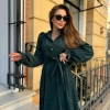 Платье-рубашка женское осеннее весеннее из микровельвета с поясом и карманами миди с длинным рукавом  k-112920