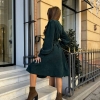 Платье-рубашка женское осеннее весеннее из микровельвета с поясом и карманами миди с длинным рукавом  k-112920