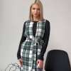 Женский сарафан осенний зимний из кашемира в клетку с поясом и разрезом универсальный  k-114387