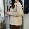Костюм-двойка женский с кофтой из кашемирового трикотажа и брюками из трехнитки с начесом с поясом на резинке и декоративной брошью осенний зимний  k-114750