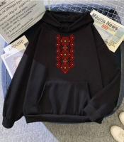 Худи женское трехнитка на флисе oversize с принтом в этническом стиле