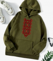 Худи женское трехнитка на флисе oversize с принтом в этническом стиле