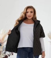 Жилетка женская утепленная стеганая с капюшоном из плащевки лаке на синтепоне 150 г/м²