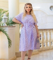 Платье трапеция софт с поясом в горох