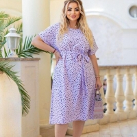 Платье трапеция софт с поясом в горох