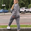 Спортивный костюм женский велюровый весенний Кофта на молнии с капюшоном и карманами + Штаны с карманами  k-116152
