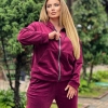 Спортивный костюм женский велюровый весенний Кофта на молнии с капюшоном и карманами + Штаны с карманами  k-116153