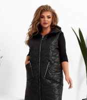 Жилетка женская теплая плащевка лаке на синтепоне 150 с накладными карманами с капюшоном 